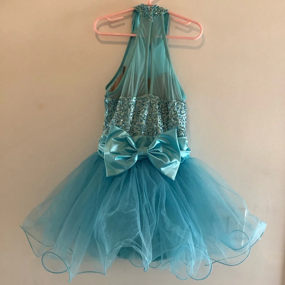 Dance Halloween Costume High Neck Sequins Tulle Ruffle Skirt Girls Size Large